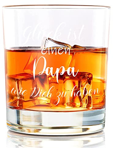 Joymaking Whiskyglas - Personalisiertes Vatertags- und Geburtstagsgeschenk für Männer und Opa - Whiskey Glas mit Gravur 'Glück ist einen Papa wie Dich zu haben'