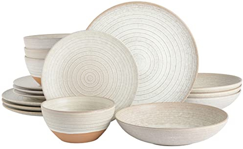 Gibson Elite 16 Piece Dreamweaver Double Bowl Terracotta Reactive Dinnerware Set - Earthy Brown