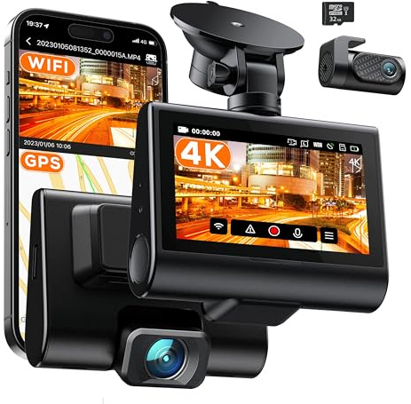iZEEKER 4K Dash Cam Front and Rear Wi-Fi GPS, 4K+1080P Dual Dash Camera for Cars with 32GB SD Card, 3'' IPS Touchscreen, WDR, Night Vision, Parking Mode, G-Sensor, 2 Mounting Options