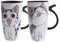 lachineuse - Set 2 Mugs Chat Kawaii Gourmand 600ml - Grands Mugs XXL Blanc en Porcelaine - Mugs Japonais à Thé & Café - Avec Couvercle Isotherme - Lucky Cat - Tasse Idée Cadeau Japon Asie - Mug Géant