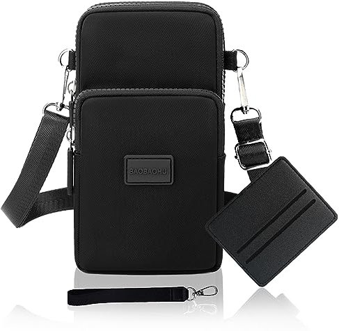 Handytasche Zum Umhängen Damen Handy Tasche Umhängetasche Mit Geldbörse Zum Umhängen Mädchen Mit Kopfhörer Eingang Schultertasche Handytaschen Verstellbar Abnehmbar Schultergurt Armtasche - Schwarz