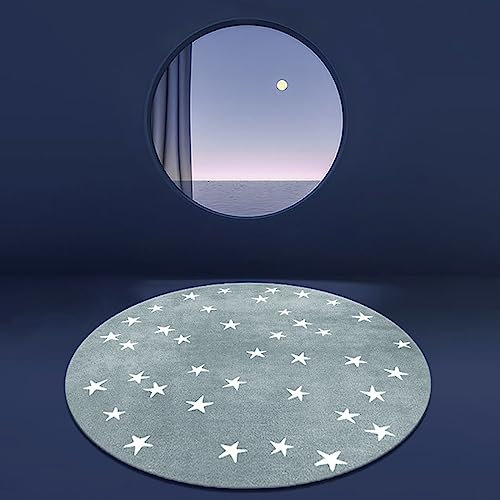UYWEGRFK Runder Kind Teppich Wohnzimmer Teppich Ø 90 cm Cartoon-hellblauer weißer Stern
