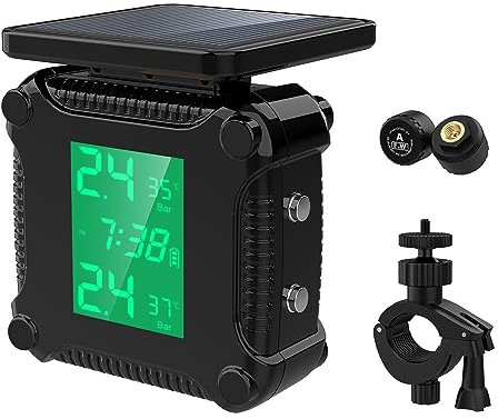 Shkalacar Motorcycle Système de Surveillance de la Pression des pneus, des pneus Charge Solaire Alarme de Pneu de Moto étanche avec Grand écran LCD 2 capteurs externes