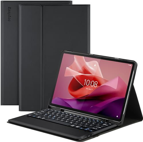 EasyAcc Tastatur Hülle Kompatibel mit Lenovo Tab P12 2023 12,7 Zoll mit Stifthalter, Tastatur Magnetische Kabelloser Bluetooth Abnehmbare Bluetooth QWERTZ, Schwarz
