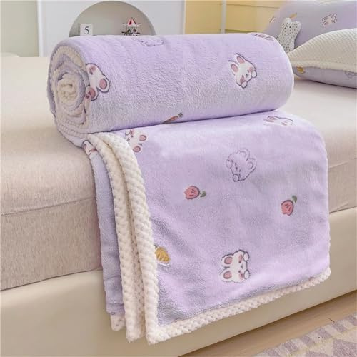 Highdi Couverture douillette et chaude pour enfant - Couverture polaire moelleuse et chaude - Pour enfant - Couverture de canapé, lit ou jeté de canapé (100 x 150 cm, motif lapins)