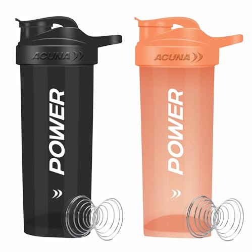 ACUNA POWER Shaker Bottle For Protein Powder 700 ml (Pack Of 2) | BPA Free Leakproof Screw On Lid Secure Drink Flip Cap, Sports Gym Supplement Protein Shake Bottle (Metallic Black - Tangy Orange)