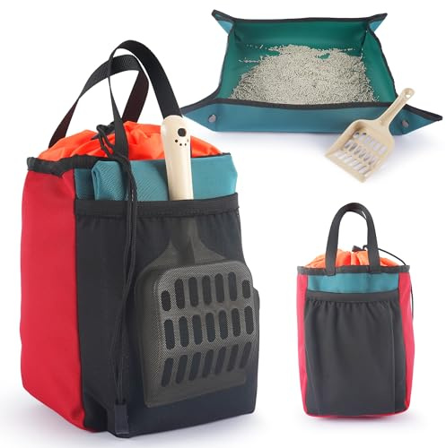 OutdoorBengal Travel Litter Box for Cats (3in1 Kit) – Foldable Litterbox + Litter Bag + Scooper (Portable Litter Box for Cat Traveling) Collapsible Litterbox for Car Travel with Cat, Camping, Plane
