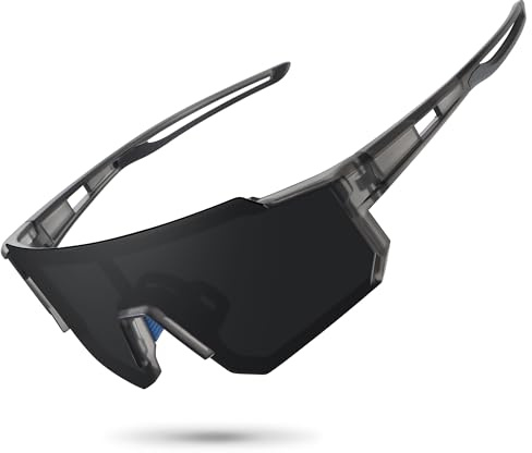 STORYCOAST Polarized Sports Sunglasses for Men Women,Driving Fishing Cycling Mountain Bike Sunglasses UV400 Protection Clear Gray Frame-Gray Lens