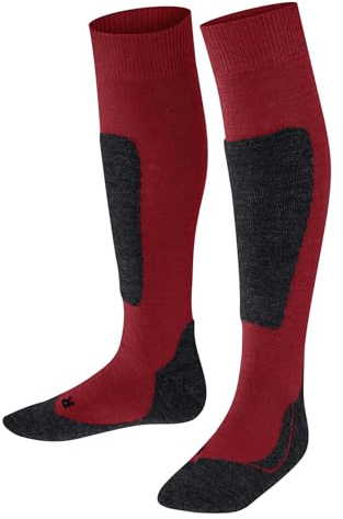 FALKE Unisex Kinder Skisocken Active Ski K Kh Wolle Funktionsmaterial warm dick 1 Paar, Rot Lipstick 8000, 31-34