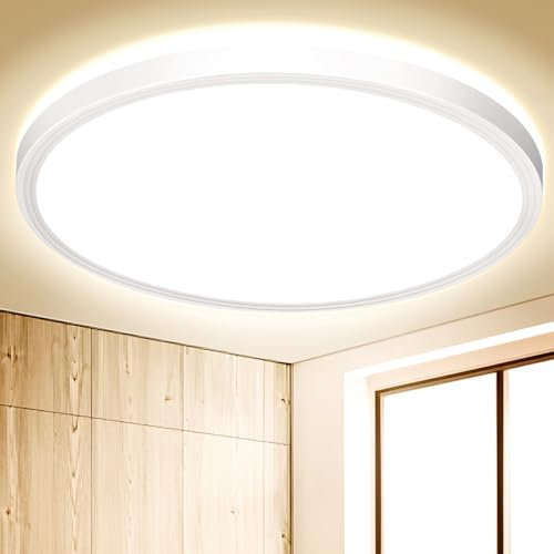 Deckenlampe LED Deckenleuchte Flach Rund - Weiß 18W 4000K 1600LM IP44 Modern Badezimmer LED Lampe Badlampe Decke Küchenlampe für Bad Flur Balkon Schlafzimmer Wohnzimmer Küche Keller Ultra Dünn Ø 223mm