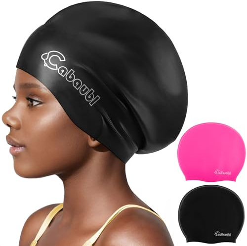 EOGRFW Cabaubl 2 Pack Kids Swim Cap for Long Hair,Silicone Swimming Cap for Age 3-15 Kids Toddler Youth,Large Waterproof Swim Hat for Braids,Dreadlocks,Unisex Swim Caps for Girls Boys