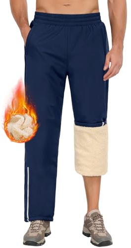 PASUDA Pantalon Jogging Polaire Homme Hiver Chaud Pantalon Ski Imperméable Thermique Pantalons de Sport avec Poches Zippées Pantalon de Survêtement Randonnée Casual