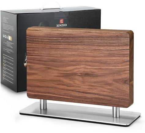 XINZUO Magnetic Knife Block,Natural Walnut Knife Holder Stand for Counter Top,with Strong Magnets,Double Sided Kitchen Knife Storage Rack