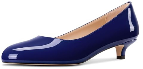 Aachcol Womens Round Toe Kitten Heel Pumps Slip-on Low Heel Office Dress Shoes 1.4 Inches Heels, Navy Blue, 3 UK