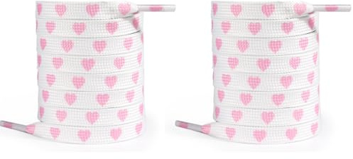 [Kfwfuaee] Cordones con estampado de corazones 100 cm de largo 9 mm de ancho zapatos planos zapatos de entrenamiento de té zapatillas de lona decoración de zapatos de poliéster con cordones impresos