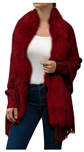Giacca in pile oversize da donna cappotto in peluche invernale lavorato a maglia mantelle scialle cardigan maglione cappotto Outwear per allenamento all'aperto escursionismo regali di Natale, Rosso