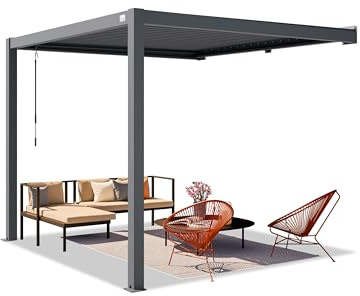 PRIMEYARD Pérgola adosada 3x3 m Postes de Aluminio con Techo de Lamas de Acero pérgola de Pared de Color Antracita