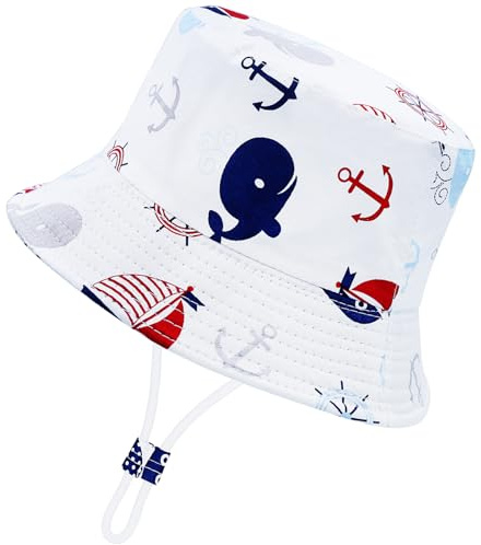 CHEESANHERR Cappello da Sole Bambino, Berretto Pescatore Bambina Cotone, Cappelli da Spiaggia Neonato Estivo, Bucket Hat Kids Fisherman Sun Hat (IT, età, 1 Anno, 2 Anni, Balena Bianca)