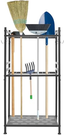 Organizer per attrezzi da giardino con 35 scomparti, 3 livelli, armadietto autoportante per pale, rastrelli e scope, elevata capacità di carico fino a 60 lbs, salvaspazio per garage, capannoni e