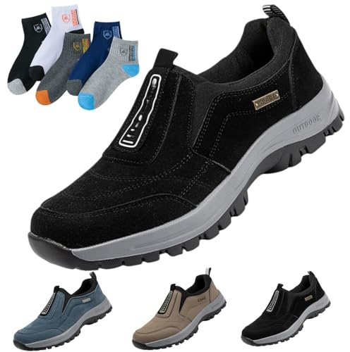 Zapatos para hombre con puntera ancha, soporte de arco, zapatillas ortopédicas para caminar, acolchadas, para senderismo, trabajo, Black, 46 EU