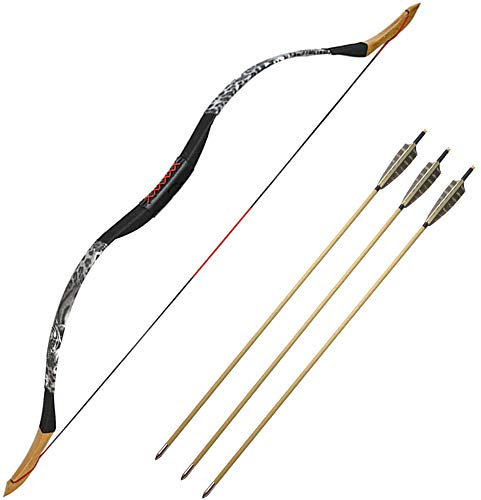 ZSHJG Traditioneller Langbogen Handgefertigt Recurvebogen Jagd Bogen 25-55lbs Bogenschießen Reiterbogen Sportbogen Erwachsene Holzbogen mit Holzpfeile (Type1, 30lbs)