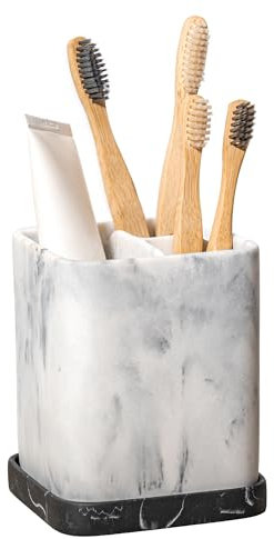 zccz Support pour Brosse à Dents électrique Motif marbré Blanc, Brosse à Dents, Dentifrice, Rasoir, Support de Salle de Bain avec Plateau Amovible