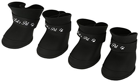 Dog Waterproof Boots, 4Pcs Portable Premium Silicone Cute Anti-slip Rain Shoes Protective with Adjustable Straps(M black)