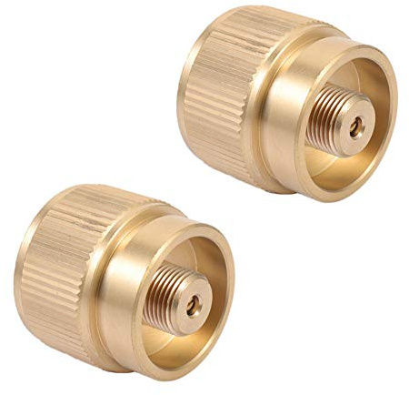 RouLiPouLi 2 Pieces Camping Stove Adapter, 1LB Small Propane Tank Input and EN417 Lindal Valve Cylinder Output LPG Canister Converter (Gold)