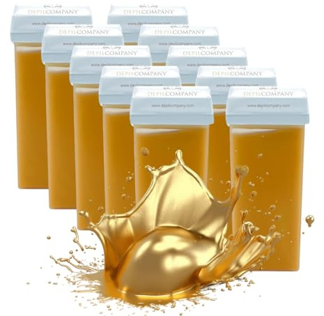 Depilcompany Roll on Gold Wax Cartridge, Hair removal for Women-men, Painless, Sensitive skin, With Titanium Dioxide, At Home Seft Waxing, Not include Wax Warmer and Strips, 110ml / 3.72oz (10 PACK)