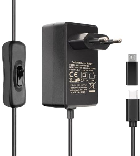 Miuzei Raspberry Pi 4 5 und 3 Netzteil 5V 4,1 A 20,5 W Adapter USB C Power Supply mit EIN/Aus Schalter EU-Stecker Ladegerät für Raspberry Pi 5 8GB/ 4GB Raspi 3 und 4 Modell B 8GB/ 4GB/ 2GB/ 1GB