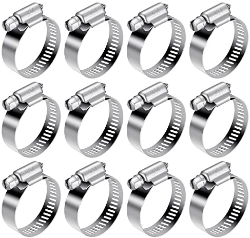 WELHAEPI 12 Pcs Hose Clamps Set, 16-25mm Adjustable 304 Stainless | Jubilee Pipe Clips Assortment Kit – Worm Drive Hose Clamps for Garden, Pool, Plumbing & Automotive, Rustproof Metal Clips Set