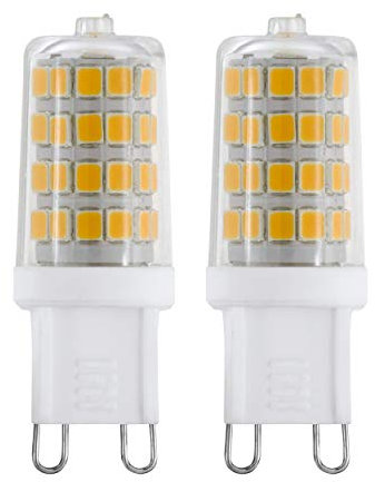 Eglo LED G9 set di 2 lampadine con base a perno, 2 lampade ciascuna da 3 Watt (equivalente a 30 Watt), 320 Lumen, lampada a pannocchia bianca calda, 3000k, Ø 1,6 cm