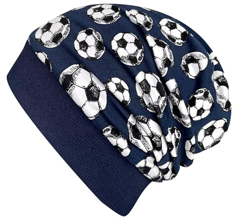 Wollhuhn 20220606 Bonnet d'hiver chaud et douillet avec doublure en polaire, Ballon de football bleu foncé, 52-54