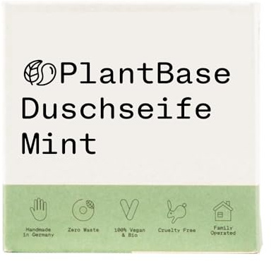 PlantBase Festes Duschgel Mint 100g, feste Seife für Körper & Gesicht, feuchtigkeitsspendende Naturseife für Frauen & Männer, Duschseife Pfefferminz schäumt & pflegt, handgemacht Made in Germany
