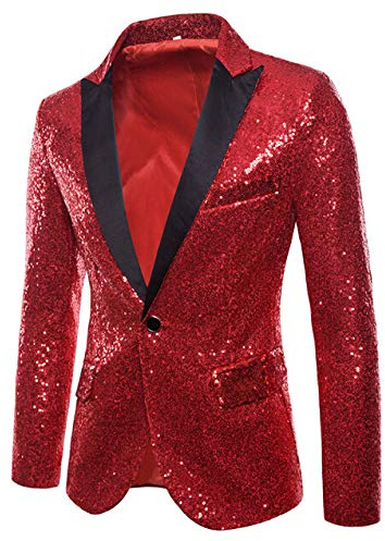 Men's Shiny Sequins Suit Jacket Blazer One Button Tuxedo for Party,Wedding,Banquet,Prom