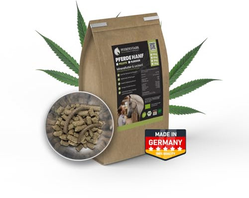 PFERDESTARK Bio Hanf Pellets 5kg aus Deutschland Pferdehanf Pferdefutter getreidefrei - Natürliche Premium Hanfpresskuchen Mineralfutter Eiweiß Nahrungsergänzung für Pferde ohne Zucker