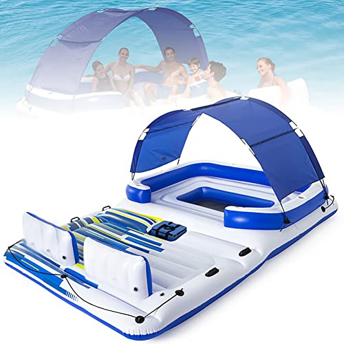 Isola Gonfiabile, Galleggiante Gonfiabile per Piscina, Fila Galleggiante per 6-8 Persone, Grande Isola Galleggiante per Più Persone con Parasole, per Adulti Bambini Festa in Acqua Piscina all'aperto