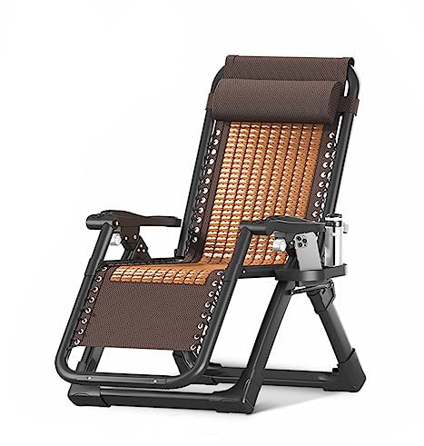 ZFF Tumbona Plegable Silla Reclinable Gravedad Cero con Reposacabeza Y Portavasos Sillón De Relajación Bambú Respaldo Ajustable para Exterior Interior Jardín Playa Terraza Camping