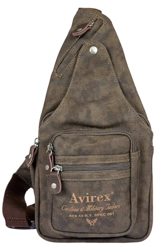 Avirex, Monospalla con Tracolla Regolabile, in Canvas Spalmato con Dettagli in Ecopelle, Borsa Monospalla da Uomo, Collezione Pasadena, PSD20 (Dark Green)