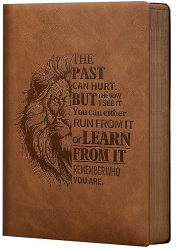 MINICAGIE Leather Journal for Men Soft Cover 256 Pages Lined Bible Journals for Writing A5 Lion Journaling Notebooks Vintage Travel Inspirational Diary, 5.7 x 8.3, Brown