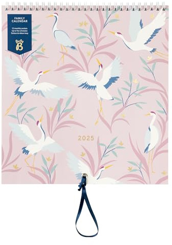 Busy B - Calendario da parete grande per la famiglia 2025 - Design Uccelli con 5 colonne e tasche portaoggetti - Calendario mensile 2025 per famiglie impegnate con adesivi colorati