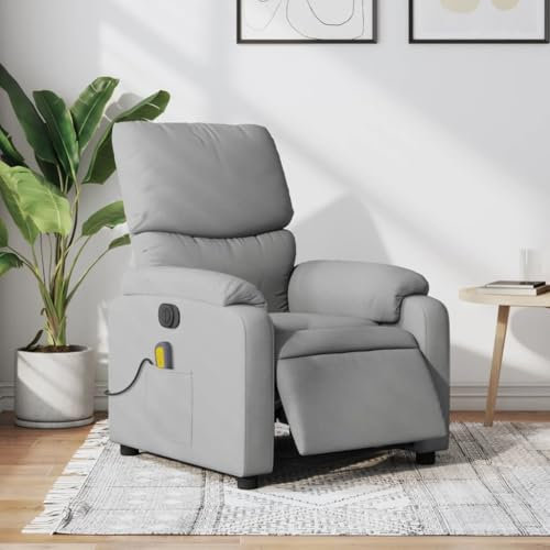 Homgoday Poltrona massaggiante elettrica per TV, poltrona relax con funzione sdraiata, poltrona per TV, schienale regolabile, in tessuto grigio chiaro