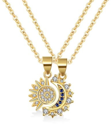 FDEETY Personalisierte Edelstahl Halskette mit Sonne und Mond - Edelstein-Halskette in Blau