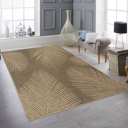 Teppich-Traum Teppich Terassenteppich wetterfest in dezentem Blättermuster in Beige Braun 240 x 340 cm