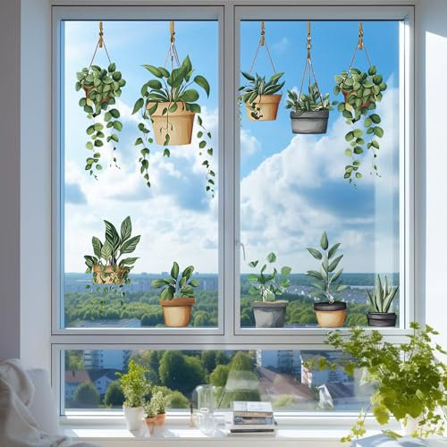 Fensterfolie Blumen, 10 Stück Fenstersticker mit Pflanzendesign Fensterbilder Frühling 30x60cm selbstklebend für Wand Glas für Küchenfenster Balkontüren Kinderzimmer Farbige Deko mit Naturmotiven