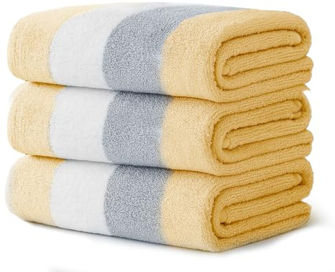 Velosso 3 Pack 100% Cotton Striped Multi Supreme Cotton Towels Hand Bath Towel, Quick-Dry, Soft Absorbent, Striped Design Hotel Spa, Fade Resistant (Ochre, Hand Towels)
