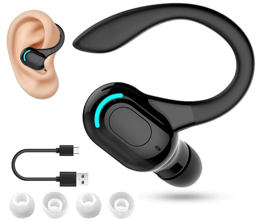 Auricolare Bluetooth Mono senza fili V5.2, microfono integrato a mani libere orecchio, 70 mAh, fino a 20 ore di riproduzione, design a 360° sopra l'orecchio, uso casco wireless per iPhone, Android e