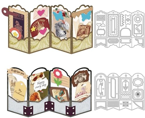 TWINKLEMON 2 Set 3D Folding Greeting Card Cutting Dies, 2 Style Metal Folding Frame Die Cutting for Card Making, DIY Craft Dies Embossing Tool for Making The Cut Scrapbooking Christmas Cards Birthday