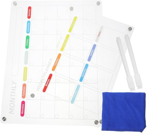 Cabilock Tablero Borrable Magnético para Nevera Pizarra Pequeña Reutilizable para Notas y Planificación Diaria con Calendario Mensual y Semanal Incluye Marcador y Paño de Borrado para Hogar