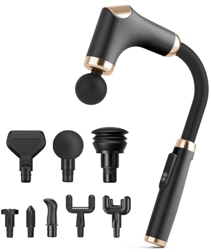 Massage Gun, 8 Heads Hand Massager, 3 Modes Muscle Massage Gun, 6 Speed Levels Back Massager for Pain Relief, Mini Massage Gun Deep Tissue, Ultra Quiet Body Massager Long Handle Ergonomic Design